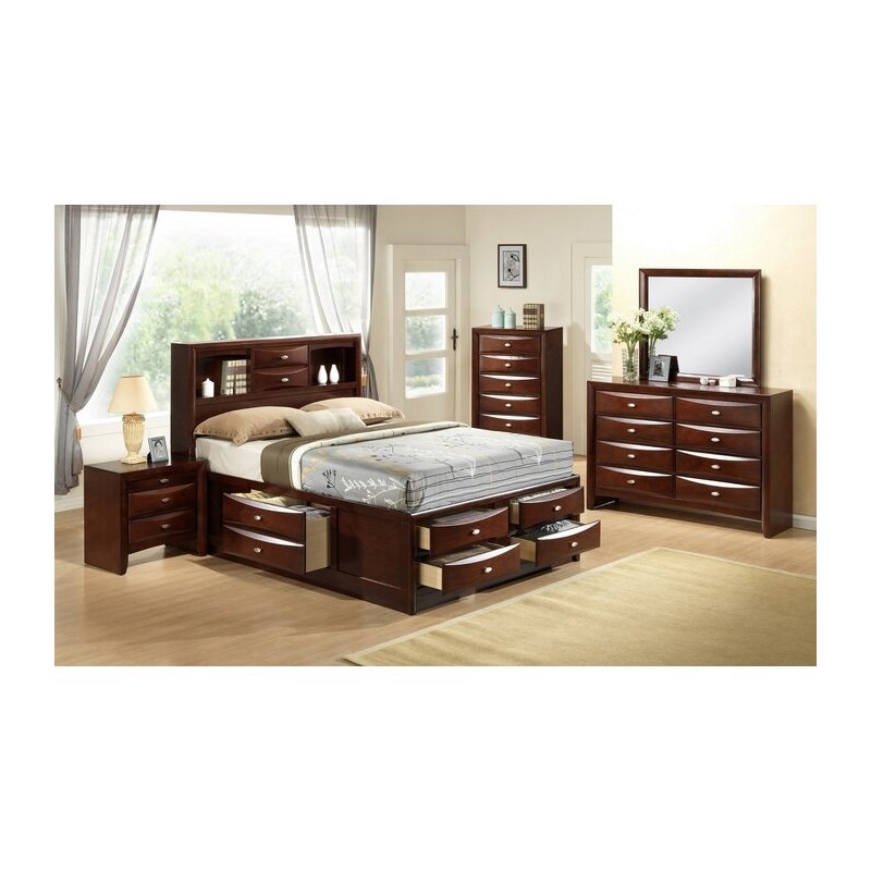 Emily King 4 Piece Storage Platform Bedroom Set in Cherry made with Wood