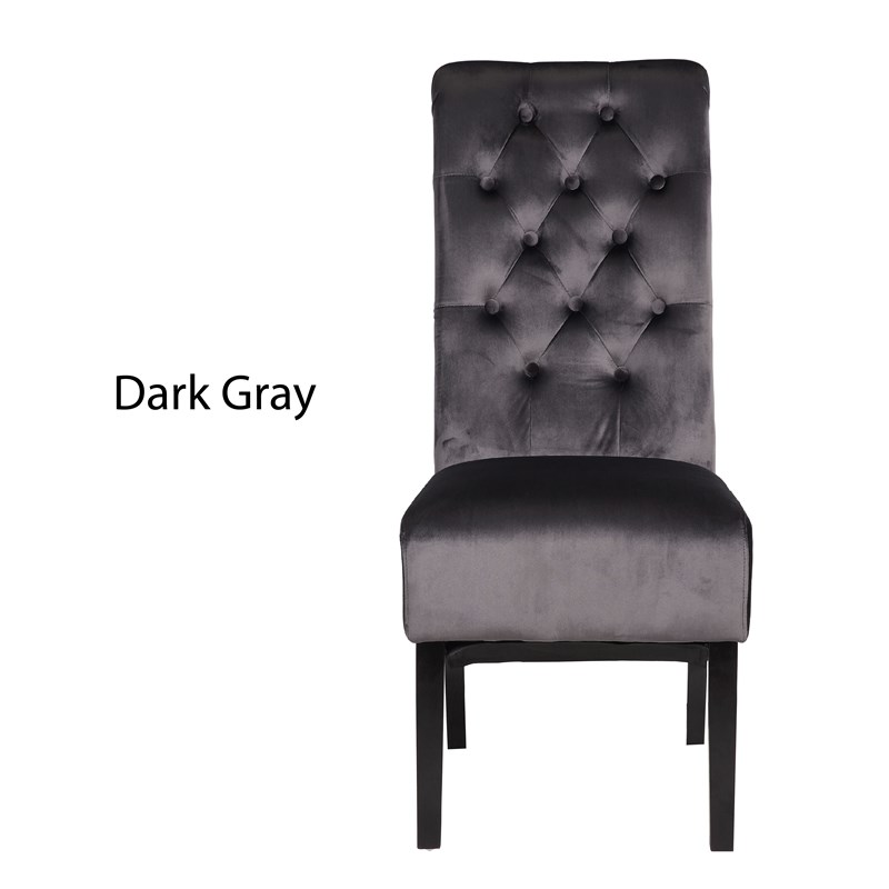 Lucy 2 Piece Wood Legs Dinning Chair Finish with Velvet Fabric in Dark Gray