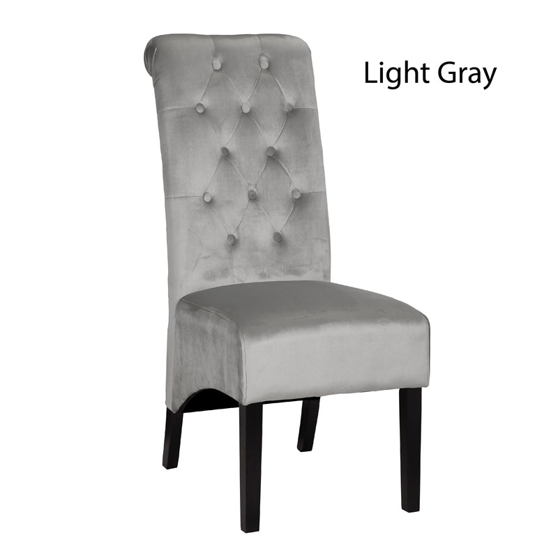 Lucy 2 Piece Wood Legs Dinning Chair Finish with Velvet Fabric in Light Gray