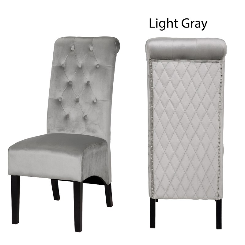 Lucy 2 Piece Wood Legs Dinning Chair Finish with Velvet Fabric in Light Gray