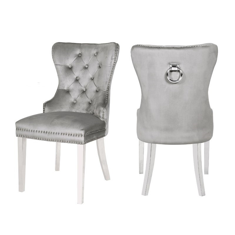 Erica 2 Piece Stainless Steel Legs Chair Finish with Velvet Fabric in Light Gray
