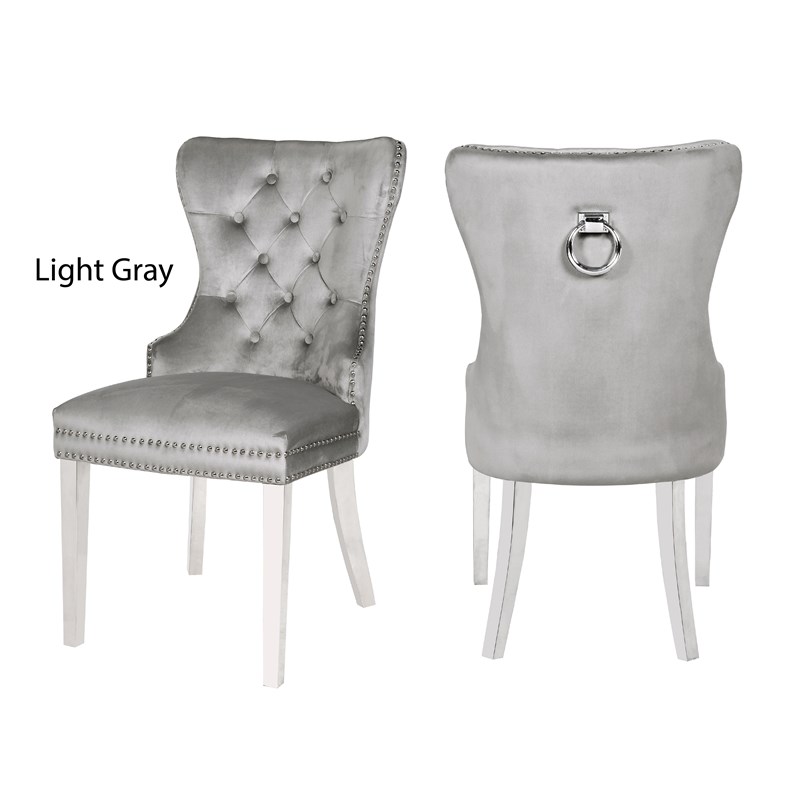 Erica 2 Piece Stainless Steel Legs Chair Finish with Velvet Fabric in Light Gray