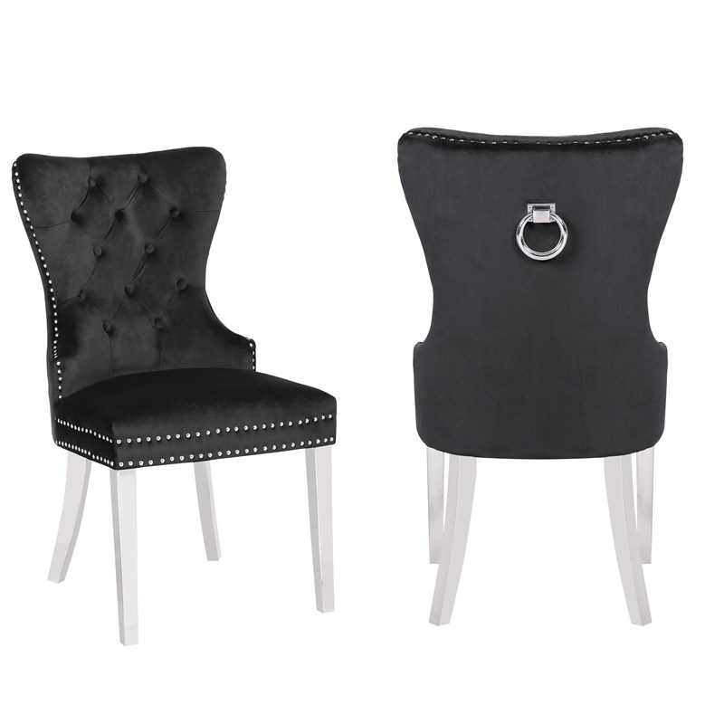 Erica 2 Piece Stainless Steel Legs Chair Finish with Velvet Fabric in Black
