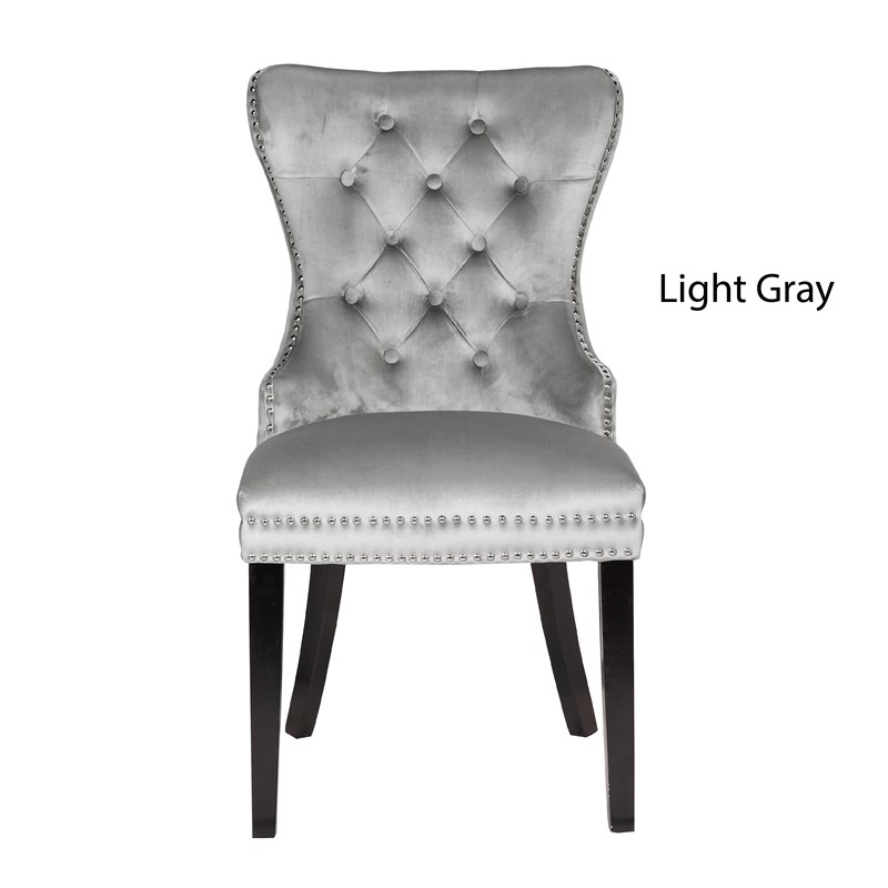 Erica 2 Piece Wood Legs Dinning Chair Finish with Velvet Fabric in Light Gray