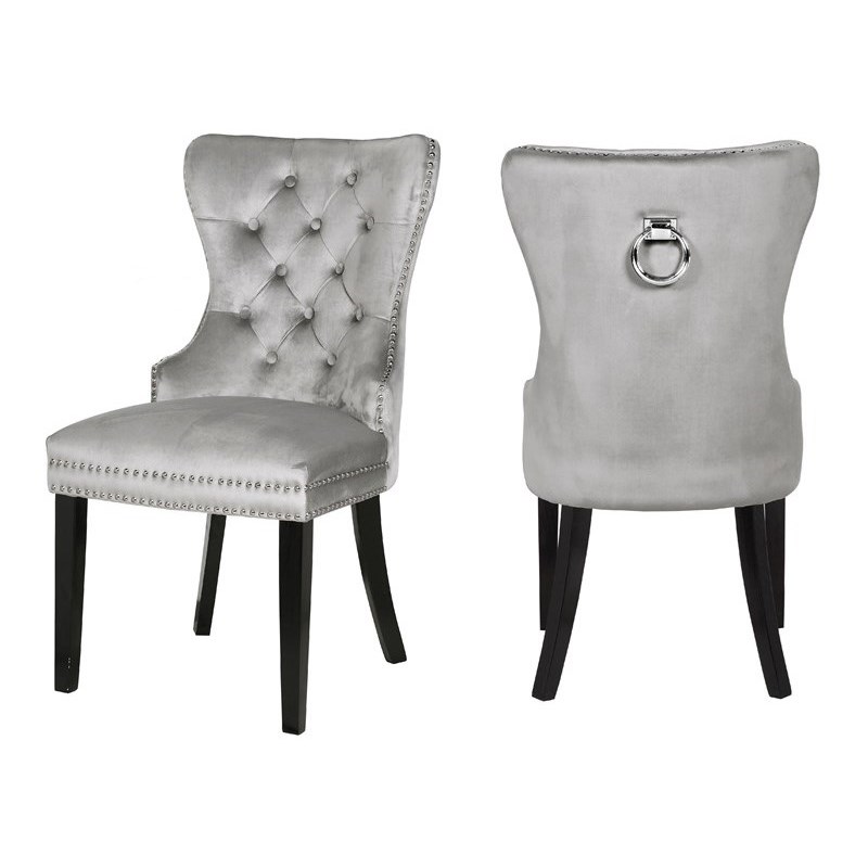 Erica 2 Piece Wood Legs Dinning Chair Finish with Velvet Fabric in Light Gray