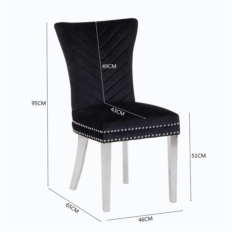 Eva 2 Piece Stainless Steel Legs Chair Finish with Velvet Fabric in Black