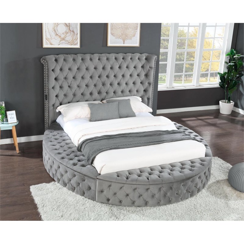 Hazel King Size Tufted Storage Bed made with Wood in Gray