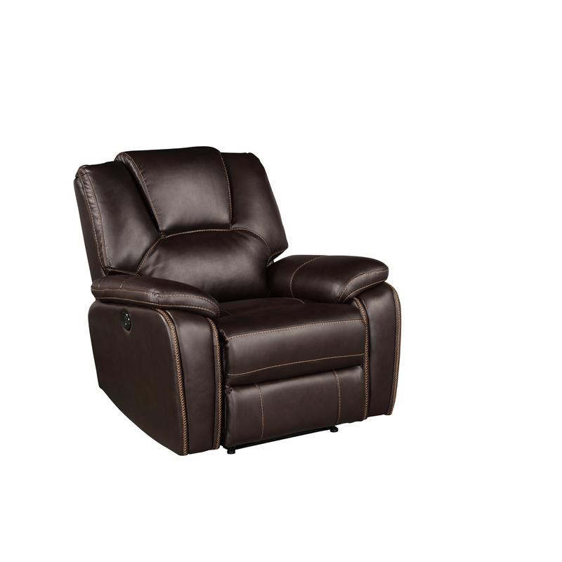 Hong Kong Power Reclining Chair made with Faux Leather in Brown