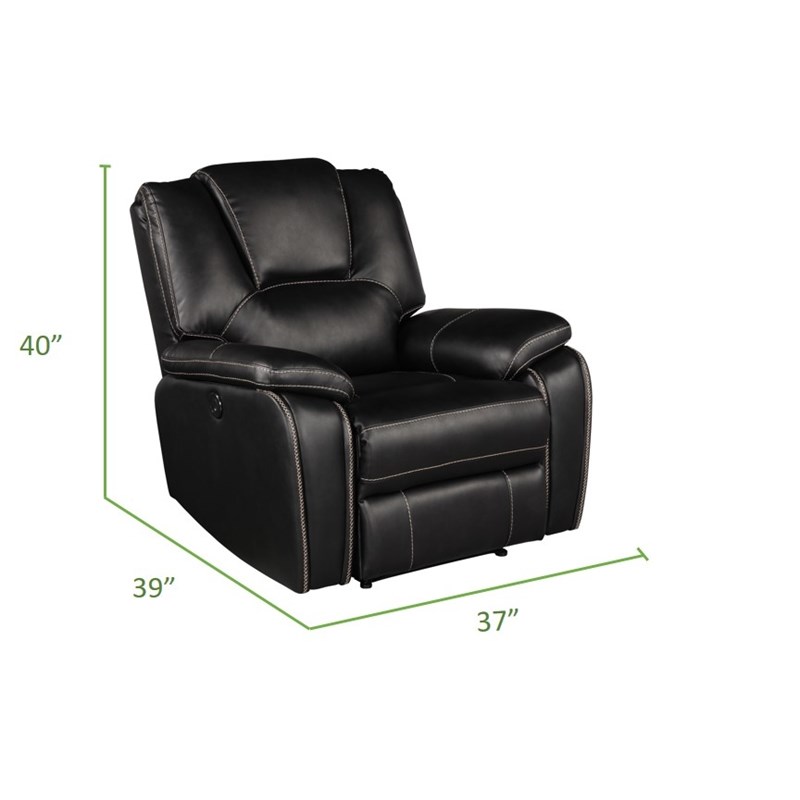Hong Kong Power Reclining Chair made with Faux Leather in Black