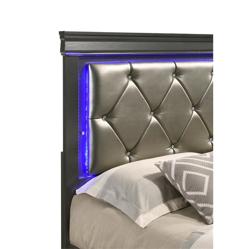 Modern Brooklyn Twin Size LED Bed made with Wood in Gray Homesquare