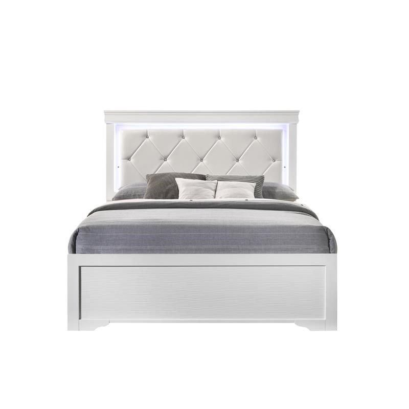 Modern Brooklyn Twin Size LED Bed made with Wood in White