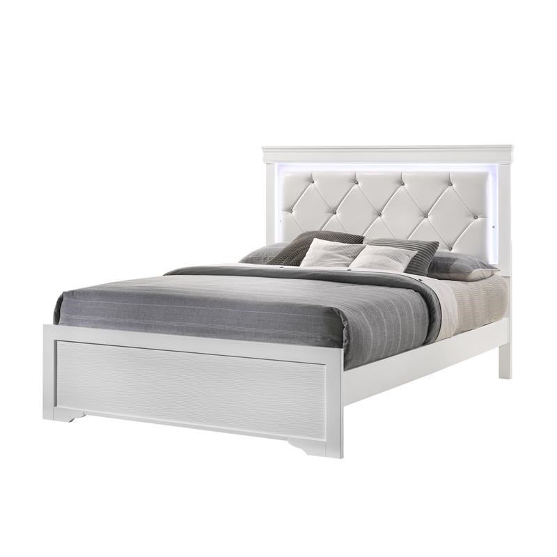 Modern Brooklyn Twin Size LED Bed made with Wood in White