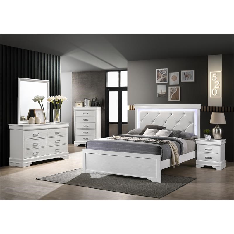 Modern Brooklyn King Size LED Bed made with Wood in White