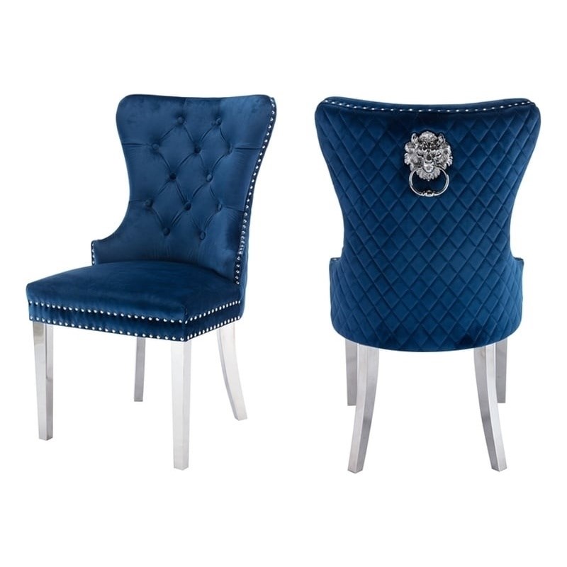 Simba Stainless Steel 2 Piece Chair Finish with Velvet Fabric in Blue