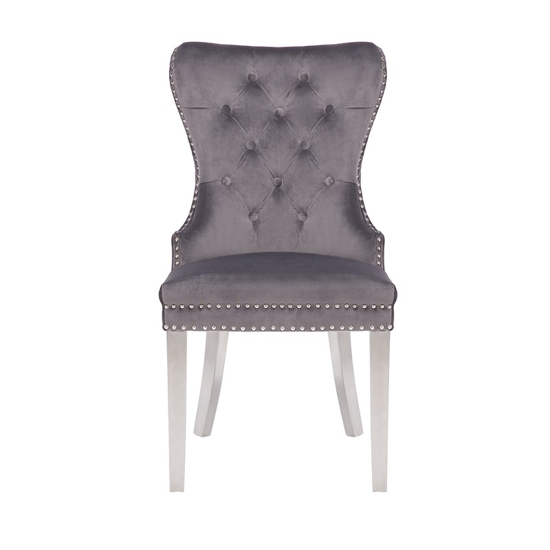 Simba Stainless Steel 2 Piece Chair Finish with Velvet Fabric in Dark Gray