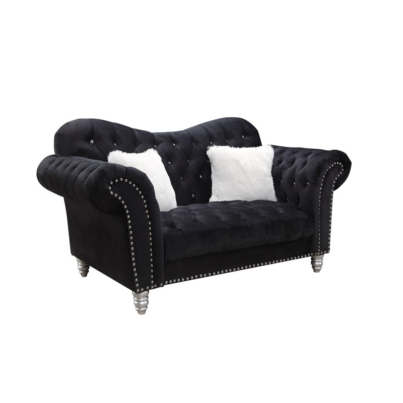 Jessica 2pc Living Room Velvet Material Sofa and Love Seat in Color Black