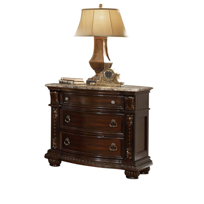 Roma Traditional Style Nightstand made with Wood in Dark Walnut