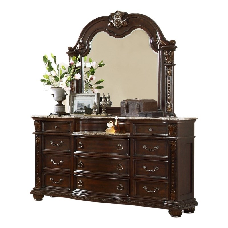 Roma Traditional Style Dresser made with Wood in Dark Walnut