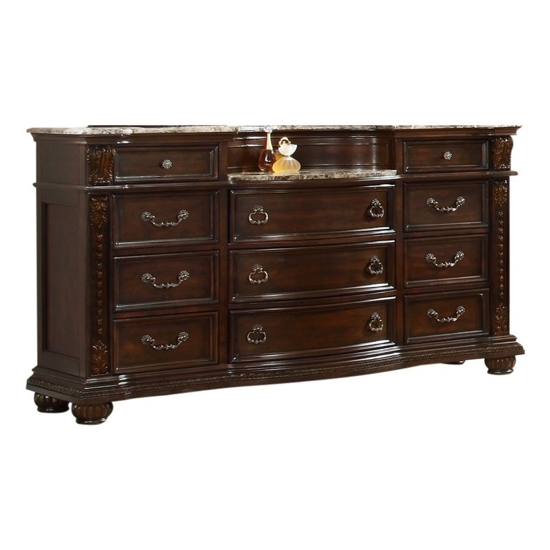 Roma Traditional Style Dresser made with Wood in Dark Walnut