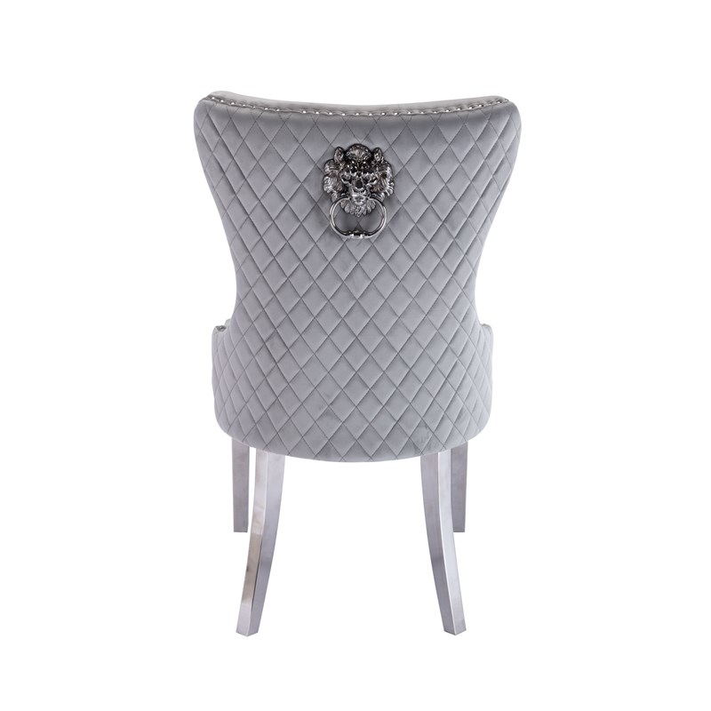 Simba Stainless Steel 2 Piece Chair Finish with Velvet Fabric in Light Gray