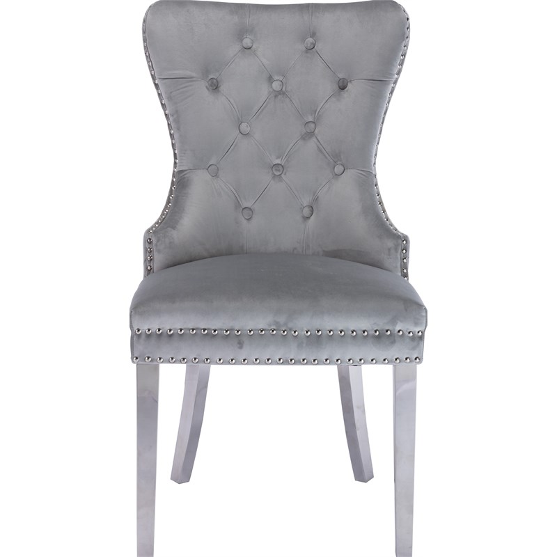 Simba Stainless Steel 2 Piece Chair Finish with Velvet Fabric in Light Gray