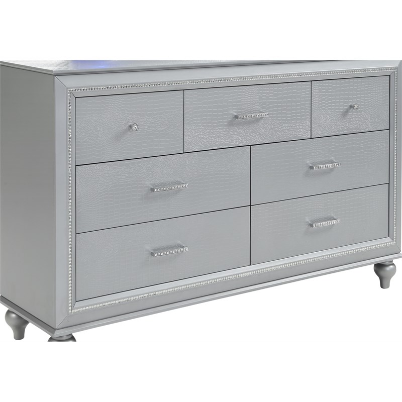 Galaxy Home Amber 7 Drawer Dresser in Silver made with Wood