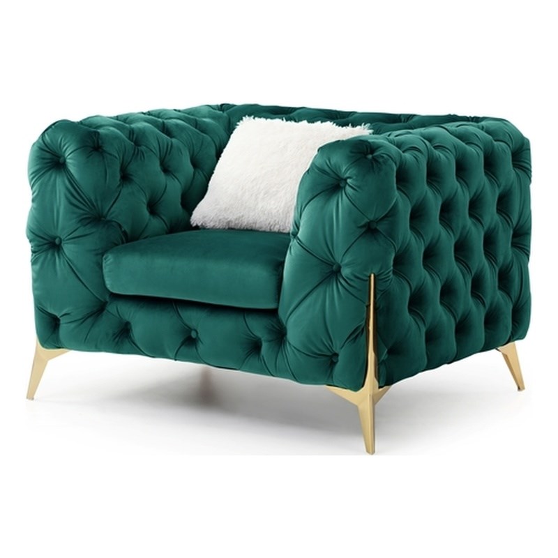 Moderno Tufted Chair Finished in Velvet Fabric in Green