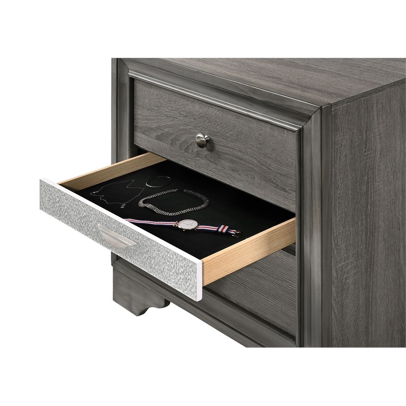 Traditional Matrix 2 Drawers Nightstand in Gray made with Wood