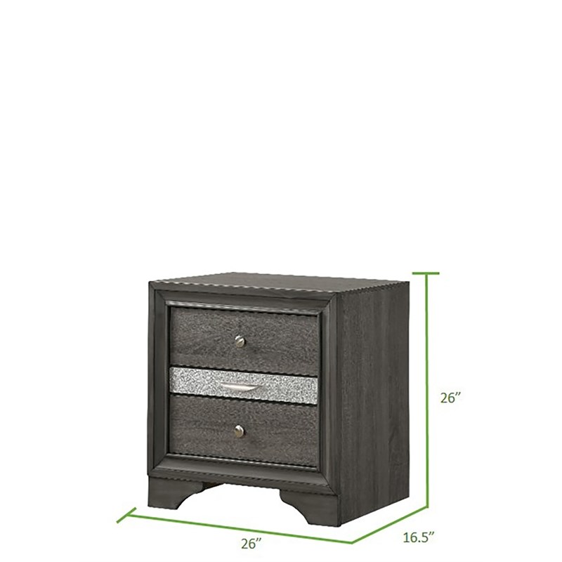 Traditional Matrix 2 Drawers Nightstand in Gray made with Wood