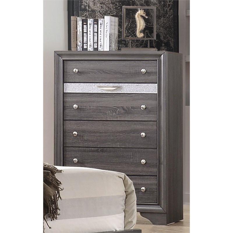 Traditional Matrix 5 Drawer Chest in Gray Color made with Wood