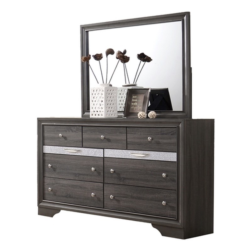 Traditional Matrix 7 Drawer Dresser in Gray made with Wood