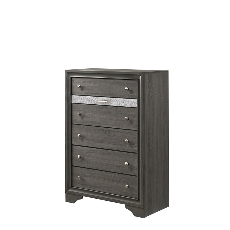 Traditional Matrix King 5 PC Storage Bedroom set in Gray made with Wood