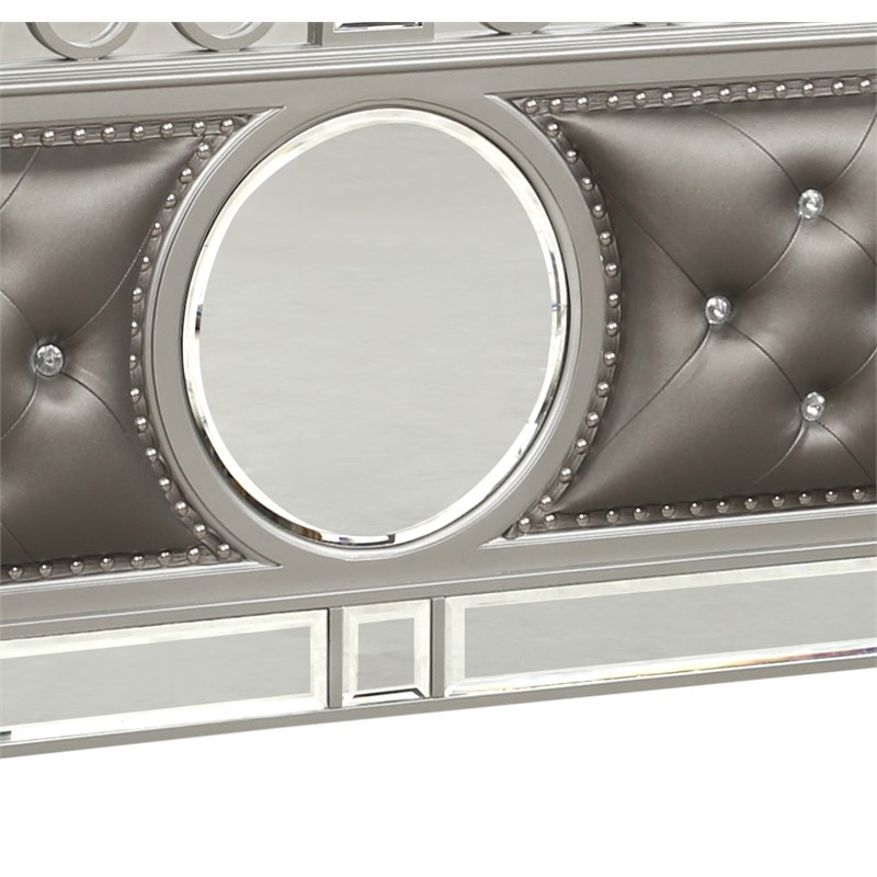 Symphony Mirror Front Queen Size Bed made with Wood in Silver
