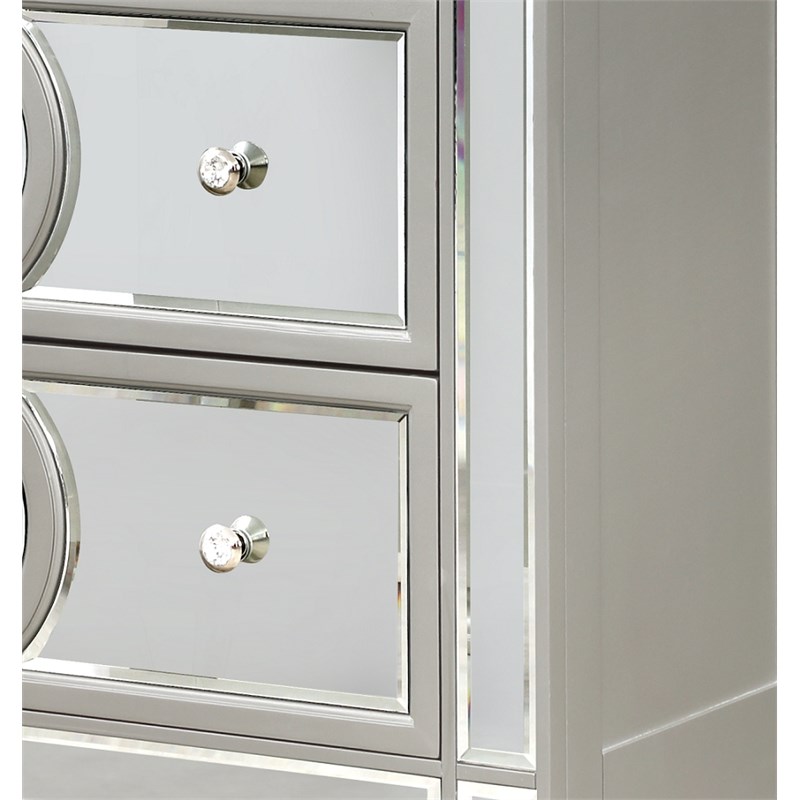 Symphony Mirror Front 5 Drawer Chest made with Wood in Silver