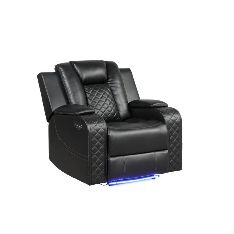 Benz LED & Power Recliner Chair Made With Faux Leather in Black