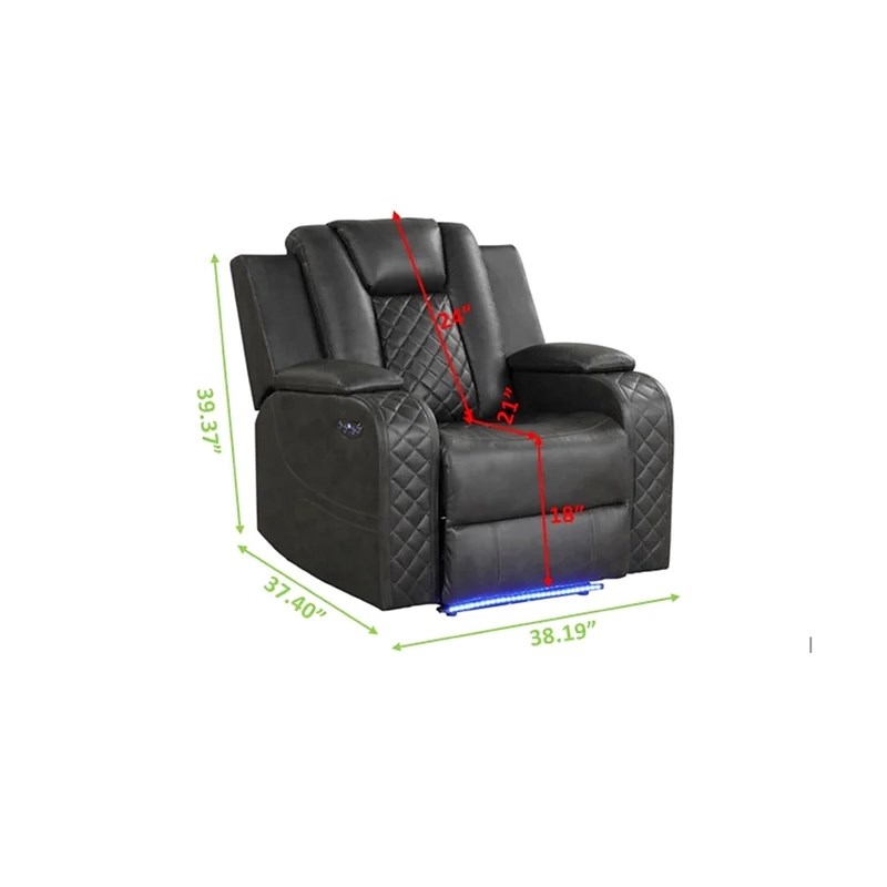 Benz LED & Power Recliner Chair Made With Faux Leather in Gray