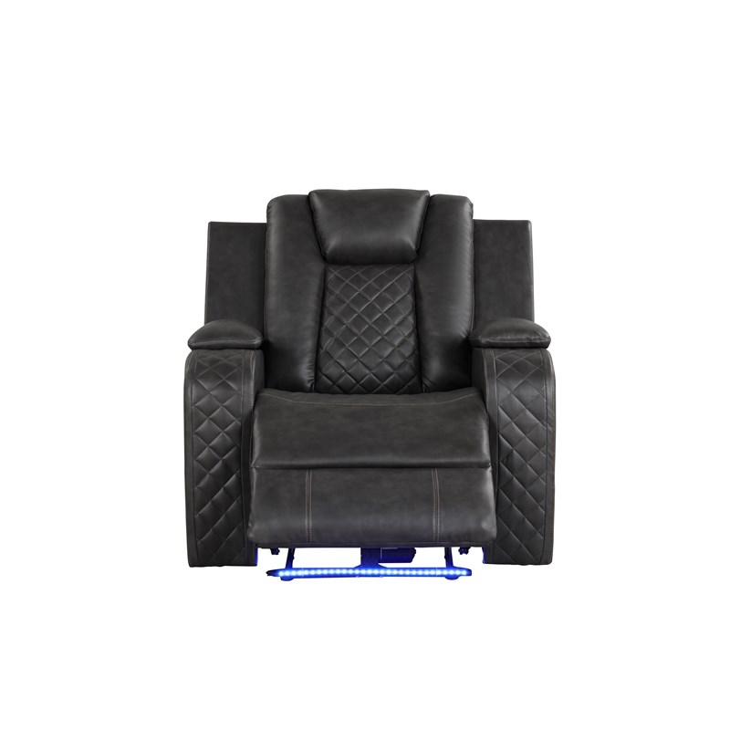 Benz LED & Power Recliner Chair Made With Faux Leather in Gray