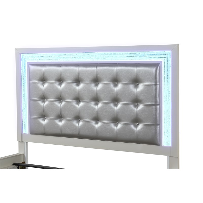 Passion LED Queen Bed Made with Wood in Milky White