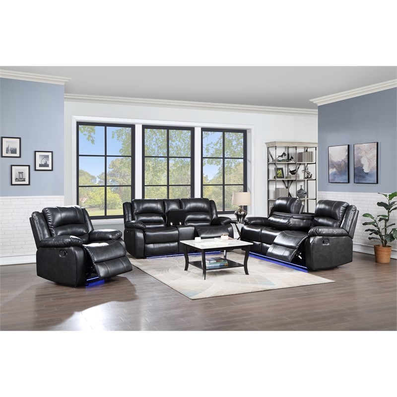 Galaxy Home Martin Solid Wood Living Room Reclining Chair In Black with LED.