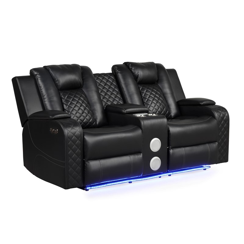 Benz LED & Power Recliner 2 PC Made With Faux Leather in Black