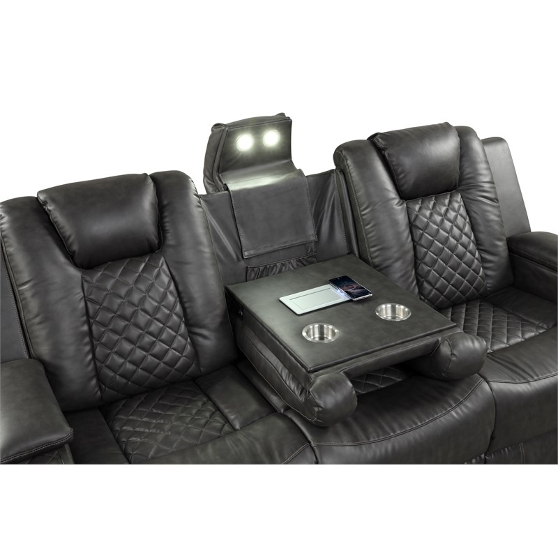 Benz LED & Power Recliner 2 PC Made With Faux Leather in Gray