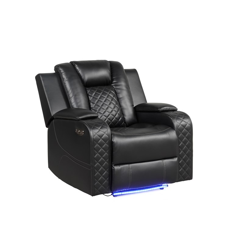 Benz LED & Power Recliner 3 PC Made With Faux Leather in Black