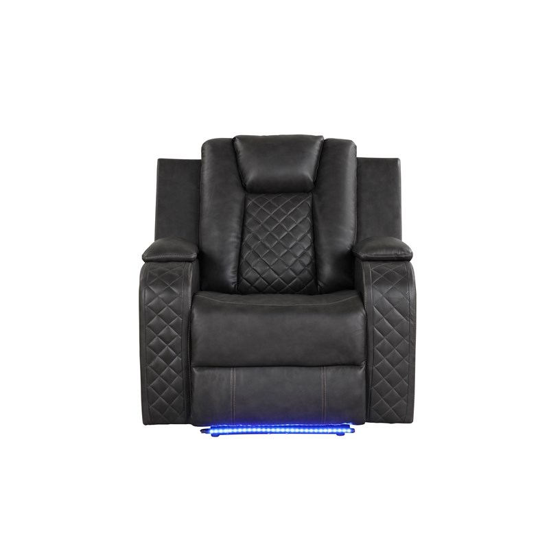 Benz LED & Power Recliner 3 PC Made With Faux Leather in Gray