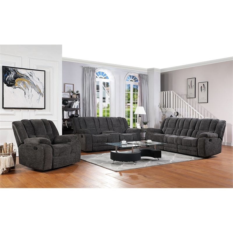 Chicago Manual Recliner Loveseat with Chenille Fabric in Dark Gray