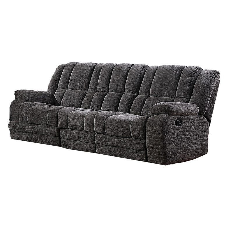 Chicago Manual Recliner 3 Pc Living Room Set with Chenille Fabric in Dark Gray