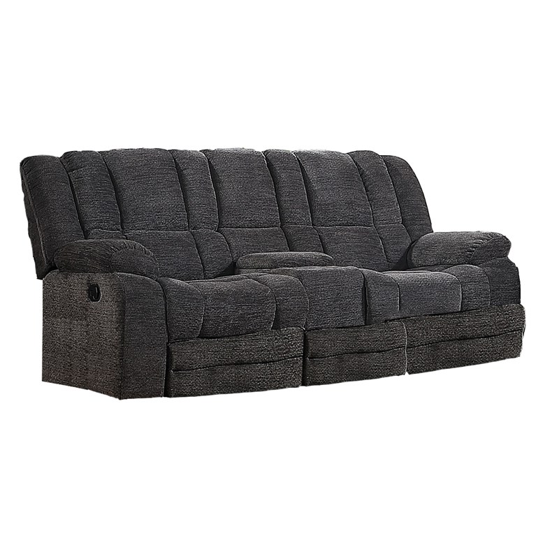 Chicago Manual Recliner 3 Pc Living Room Set with Chenille Fabric in Dark Gray