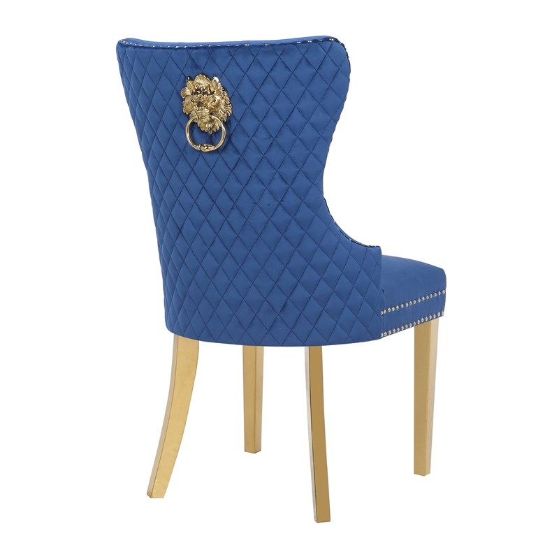 Simba Gold 2 Piece Dinning Chair Finish with Velvet Fabric in Navy