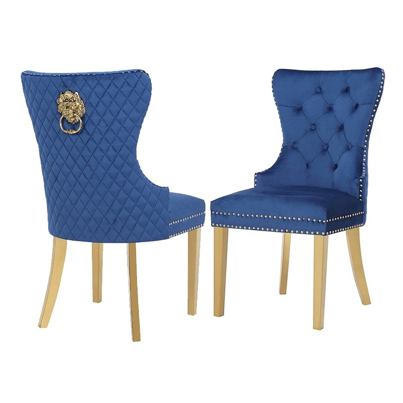 Simba Gold 2 Piece Dinning Chair Finish with Velvet Fabric in Navy