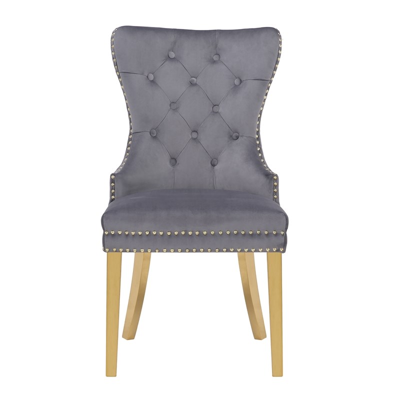Simba Gold 2 Piece Dinning Chair Finish with Velvet Fabric in Dark Gray