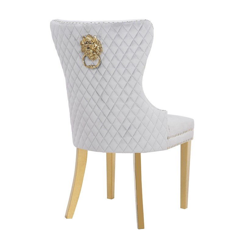 Simba Gold 2 Piece Dinning Chair Finish with Velvet Fabric in Light Gray